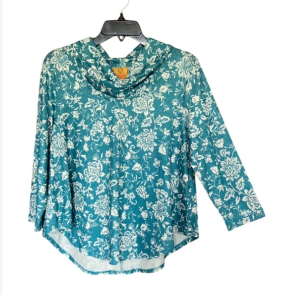 Ruby rd top metallic floral print pullover w stretch casual office PM - Picture 9 of 17